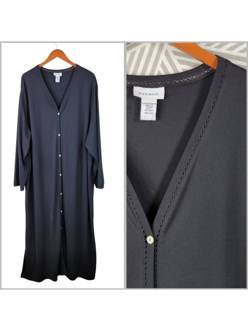 Avenue Cardigan Jacket Dress Plus 30/32 Long Black Corporate Goth Modest Duster